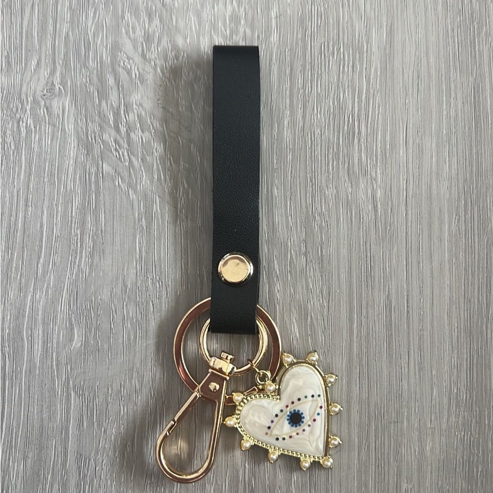 Evil Eye White Heart Keychain Charm Jewelry